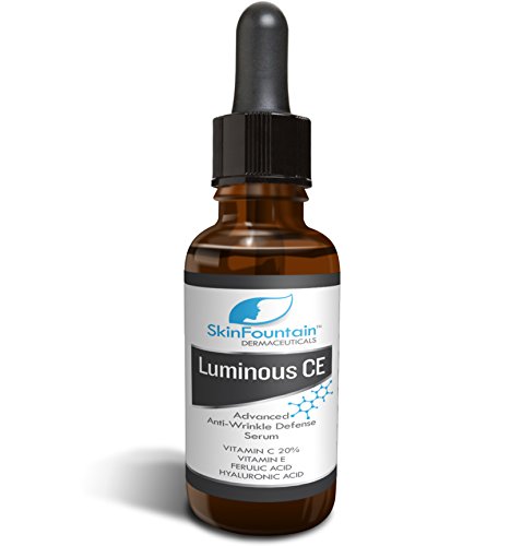 Dark Spot Remover For Face - SkinFountain Luminous CE Aging Serum - CLINICALLY EFFECTIVE Age Spot Reducer - Organic 20% Vitamin C + E + Amino + Hyaluronic Acid Serum - Reduces The Assault Of Free Radical Cell Destruction. Promoting Healthy, Vibrant, And Younger Looking Skin - Effectiveness Guaranteed - *Order Includes FREE 