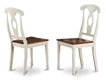 East West Furniture KEC-WHI-W Napoleon-Styled Dining Chair Set with Wood Seat, Set of 2