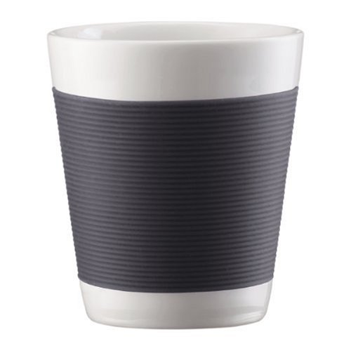 Click Here to See More Images Bodum Canteen Porcelain Double Wall Espresso Cup with Silicone Grip, Gray, Set of 2