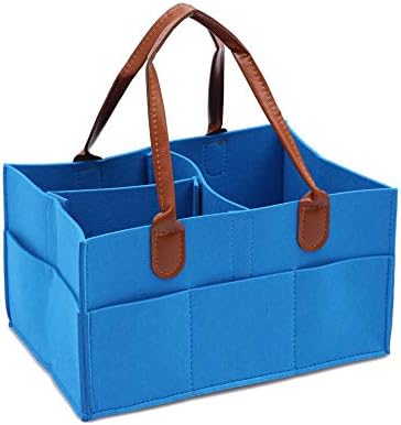 Runsabay Baby Nappy Caddy Organizer, Baby Wipes Bag, Portable Lightly Multipurpose Felt Basket Diaper Bags with Changeable Compartments for Mom, Newborn Kids, Blue