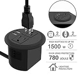 Desktop Power Grommet with USB,Recessed Power Socket with 2 AC Outlets and 2 USB Charging Ports. Desk Grommet Outlet 3in Hole,for Kitchen Table/Conference Room Outlet