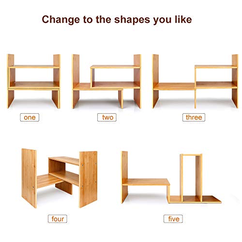 Desktop Bookshelf Adjustable Wood Display Shelf Countertop Bookcase Office Supplies Desk Organizer Accessories - Natural Bamboo Stand Shelf