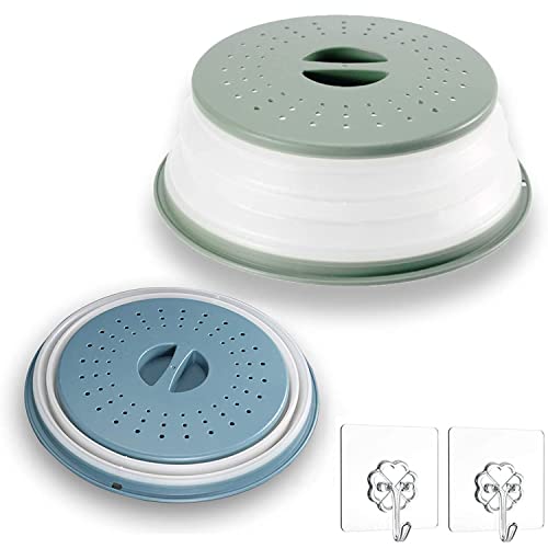 2 Stück Faltbare Mikrowellen Abdeckung, Deckel für Mikrowelle, Abdeckhaube für Mikrowellendeckel, Hoch Mikrowellen Spritzschutz, Faltbare Mikrowellenabdeckung mit Haken, für Obst, Gemüse (Grau, Blau) thumbnail 2