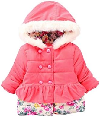 Nonika Baby Toddler Little Girl Floral Jacket Outerwear with Furry Hood (4T, Pink)