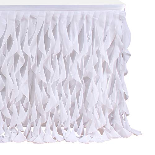Haperlare 6ft Curly Willow White Table Skirt, Tulle Table Skirt for Rectangle or Round Table Tutu Tablecloth Table Skirting for Wedding Party Baby Shower Birthday Banquet Table Decorations