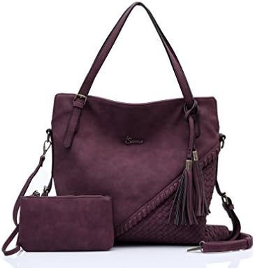 Siena Dual Pattern Soft Leatherette Large Tote TT018 (Burgundy)