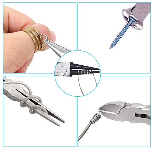 5 Piece Mini Pliers Set Professional Hand Tools Includes Needle Nose Pliers Long Nose Pliers Round Nose Pliers Diagonal Cutting Pliers End-Cut Pliers