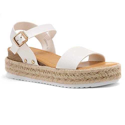 Legossa Womens Open Toe Ankle Strap Platform Wedge Shoes Casual Espadrilles Trim Flatform Studded Wedge Sandals
