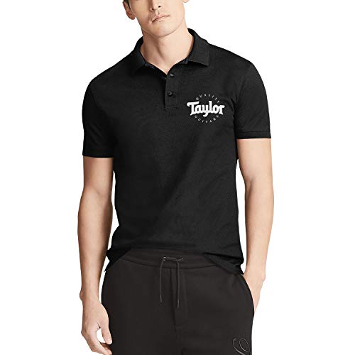 M.STRA Men Taylor-Guitars-Sign- Cotton Black Polo Tee Shirts Short Sleeved