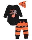 3PCS Baby Boys' Outfit Set Halloween Pumpkin Costume Long Sleeve Romper