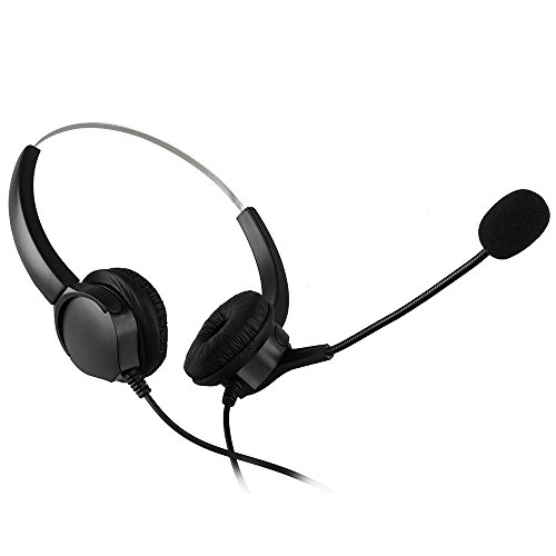 TelPal Corded Hands-free Call Center Noise Cancelling Corded Binaural Headset Headphones with Mic - Cord with USB Plug, Volume Control