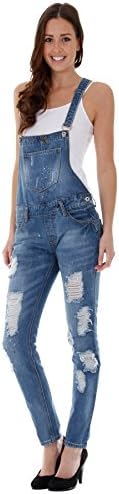 Women's Paint Splat Destroyed Denim Bib Overalls