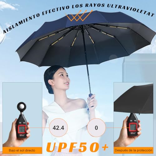 MXCOCO Paraguas Plegable Automático, Paraguas de Bolsillo para Lluvia y Sol, Sombrilla Plegable Grande Resistente al Viento y Lluvia con Protección UV, Portátil para Hombres y Mujeres