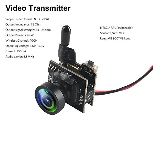 Mini FPV Camera 5.8G 25mW 40CH VTX 800TVL CMOS NTSC/PAL Video Transmitter for Micro FPV Multicopter Racing Drone Like Tiny Whoop Blade Inductrix
