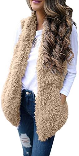 Perman Ladies Winter Warm Faux Fur Sleeveless Vest Solid Casual Waistcoat Coat for Women with Pockets