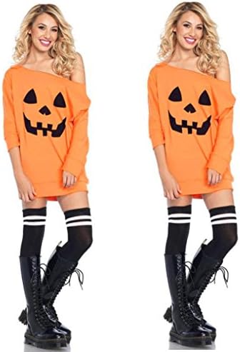 HITRAS Women Cold Shoulder Pumpkin Costume Dress Halloween Fancy Dress (XL)