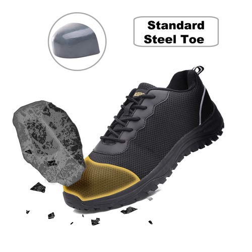 aeepd Steel Toe Shoes Men, Safety Work Sneakers Reflective Strip Industrial & Construction Shoe Black
