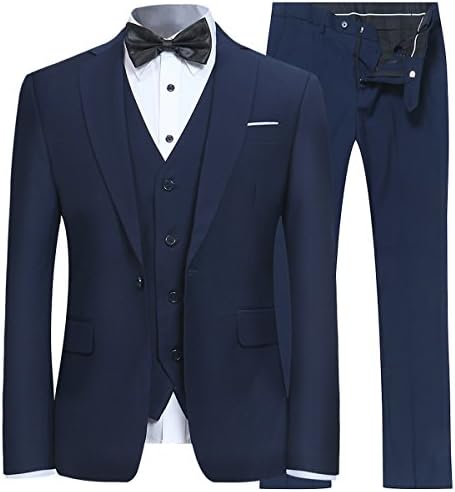 بدلة رسمية للرجال بقصة مطابقة للجسم من 3 قطع جاكيت بزر واحد وسترة توكسيدو وبنطال X Small كحلي Amazon Ae
