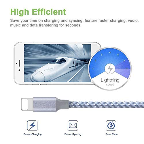iPhone Charger, HENVREN MFi Certified Lightning Cables 5Pack 2x3FT 2x6FT 10FT to USB Syncing Data and Nylon Braided Cord Charger for iPhone Xs Max, XR, X, 8, 7, Plus, 6, 6S, 6 Plus, 5, 5C, 5S, SE-Grey - Thumbnail 4