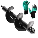 Blika Auger Drill Bit, Garden Plant Flower Bulb Auger 3" x 12" Rapid Planter with Garden Genie Gloves, Post or Umbrella Hole Digger for 3/8" Hex Drive Drill
