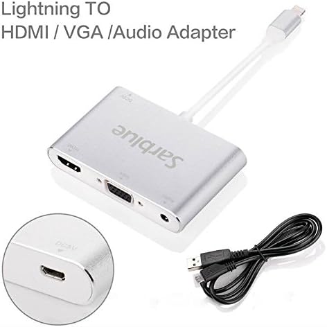 Sarblue Plug & Play 3 in1 Mini Displayport Lightning To VGA Audio Hdmi Video Converter Cable For iphone5/5s/5c/se/6/6s/6s plus/7/7 plus/ipad