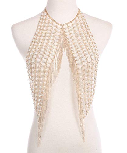 Denifery Fashion and Sexy Body Chain Handmade Pearl Tassel Gold Body Chain Body Accessories for Nightclub