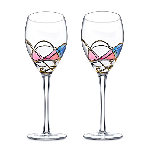 Ludan Set of 2 Beautiful Hand Painted Crystal Wine Glasses / Barware