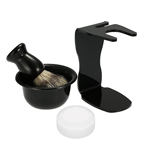 Shaving Set 4IN1 Badger Hair Shaving Brush Acrylic Shaving Razor Stand Holder Shaving Soap Bowl Shaving Soap Shaving Frame Base Beard Cleaning Shelf Kit Shaving Brush Stand Tools for Men (Black) - Thumbnail 4