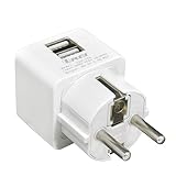 OREI 3.4A 2 USB Schuko Travel Adapter Plug with for Grounded Type E/F Germany, France & More for iPhone/iPad, Galaxy & More