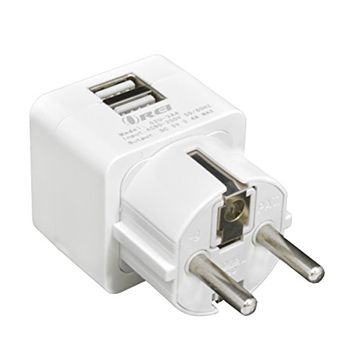 OREI 3.4A 2 USB Schuko Travel Adapter Plug with for Grounded Type E/F Germany, France & More for iPhone/iPad, Galaxy & More