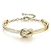Mother's Day Gift Clear Swarovski Crystals Element Bangle Bracelet NinaMaid Simple Knot Design Oval Shaped Gold Plated 7 Inches Gold