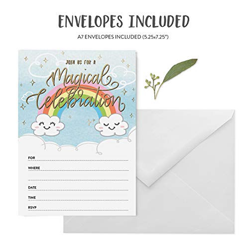 25 Birthday Party Invitations and Envelopes for Boys or Girls, Magic Rainbow Party Invitations, Fill-in Style Birthday Invitations, Blank Birthday Invitations - Thumbnail 4