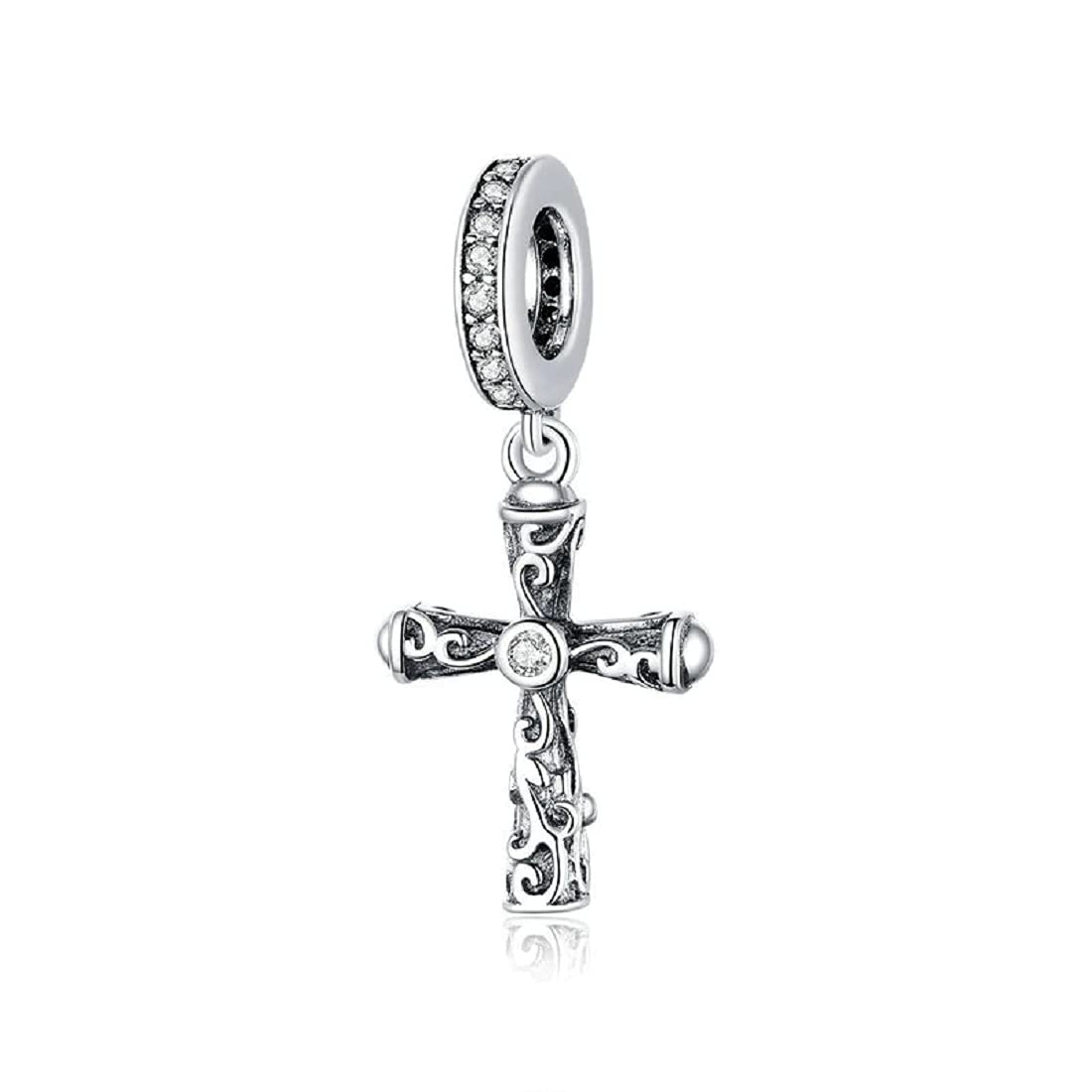 FeatherWish Holy Cross Crucifix Charm 925 Sterling Silver Faith Family Friend Love Forever Dangle Pendant Fits And Compatible With Pandora Bracelets Gift Friend Sister Birthday Daughter