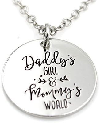 Daddy's Girl, Mommy's World Coin Pendant Necklace - Sweet - Minamalist - Boho - Parents - Family Love - D+M
