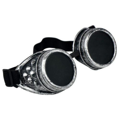 Cyber Goggles Steampunk Welding Goth Cosplay Vintage Goggles Rustic Brushed Silver