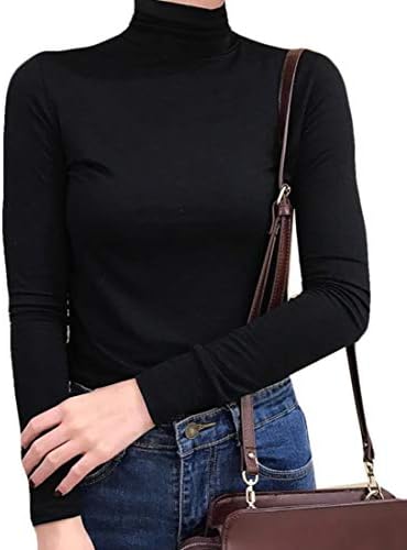 KLJR Women Basic Solid Long Sleeve Turtleneck Slim Fit Tees Shirt Top