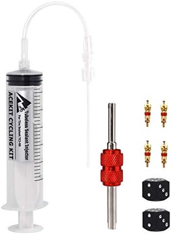 Acekit Bicycle Tubeless Tire Sealant Injector Syringe with Presta Valve Core Removal Tool and Other Bike Kits