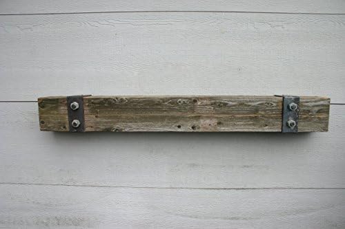 64" Reclaimed Wood Rustic Floating Fireplace Mantle Shelf w/ Decorative Steel Wrap &amp; Bolts