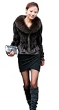 Queenshiny Women's 100% Real Mink Fur and Sheepskin Coat Jacket with Fox Collar-Coffee-S(4-6)