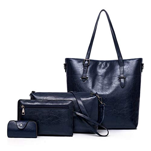 Womens Large Purses and Handbags Sets Leather Tote Shoulder Bags 4pcs (Y-Blue)