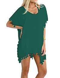 Taydey ropa de playa de mujer para bikini, de gasa, a rayas, con borlas