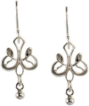 Sterling Silver Drop Dangle Earrings, Art Nouveau Style Earrings