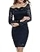 ACEVOG Women's Retro Floral Lace Slim Evening Cocktail Mini Dress (Small, Navy Blue)