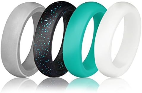 Silicone Wedding Ring for Women (Pack of 4) - Sturdily Constructed, Comfortable, Light-Weight Design – Hypoallergenic &amp; Antibacterial Silicone Wedding Band for Active Women, Athletes by Utopia Fitness