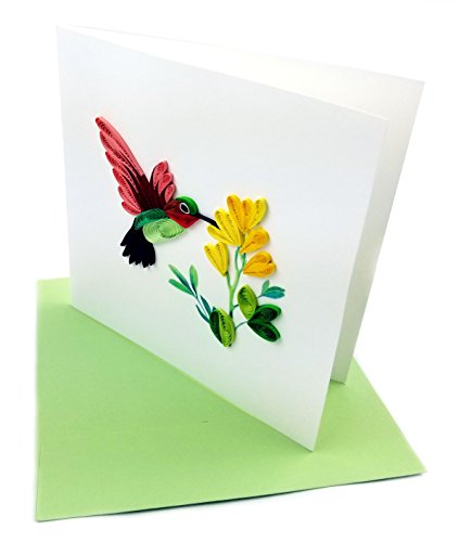 Humming Bird Quilling Greeting Card, 6x6" with Envelope. Any Occasion. Blank Inside. Hand-made. Suitable for Framing.