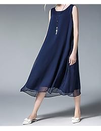 Jade Hare - Falda para mujer, cuello redondo, sin mangas, cintura suelta, gasa y playa, color sólido