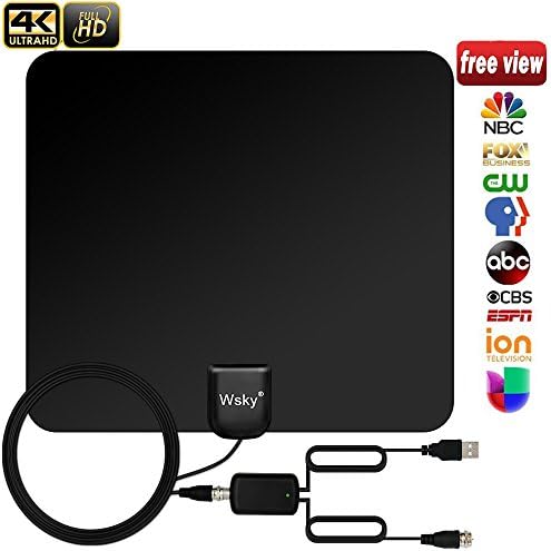 [NEWEST 2018] Wsky TV Antenna, 50-80 Long Miles Amplified HD Digital TV Antenna – Support 4K 1080p &amp; All Older TV's for Indoor with Powerful HDTV Amplifier Signal Booster - Long Coax Cable