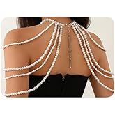 Xerling Faux Pearl Shoulder Harness Body Chain Fringe Tassels Bra Chain Body Jewelry Wedding Arm Chain for Women Girls Bikini Body Tassel (White)