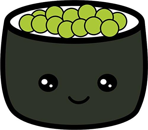 Cute Adorable Kawaii Delicious Sushi Cartoon Vinyl Sticker (4" Wide, Green Masago Roll Piece)