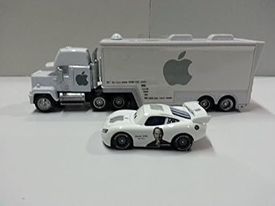 Disney Pixar Cars White Apple Mack Racer's Truck & Jobs Toy Car 1:55 Loose New